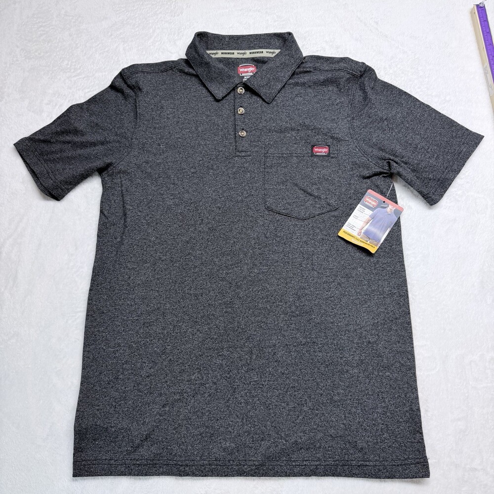 Wrangler’s Performance Flex Workwear Polo Short Sleeve, Black Heather, Sz Small